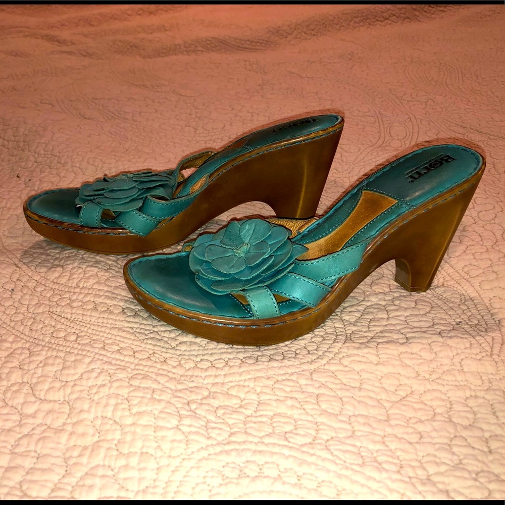 Born turquoise slide heels